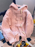 Preppy Style Sweet Pink Cardigan Sweaters Women Loose Long Sleeve Hooded Knitted Jacket Fall Winter Vintage Korean Cute Tops New