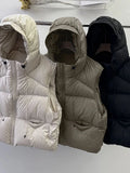 Vintage Y2K Puffy Vest Women Loose Sleeveless Warm Winter Cotton Vest Streetwear Casual Retro American Solid Hooded Vest