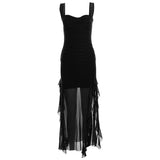 Pbong  Skinny High Waist Strapless Dresses Summer Women's Dress New Sexy Solid Solid Mesh Ruffle Edge Split Maxi Hip Wrap Dress