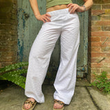Women Summer Kawaii Y2K Eyelet Embroidery Wide Leg Pants Elastic High Waisted Palazzo Loungewear Pants Causal Loose Trousers