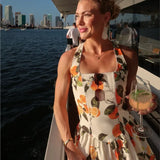 Fashion Retro Slimming Print Short Suspender Dress For Summer A-line High Waist Chic Vacation Beach Women Dress New