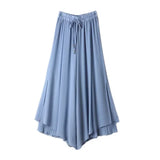 Pbong  Women Chiffon Pants Culottes Elastic Wide Leg Irregular Hem Double Layers Korean Trousers Summer Casual Loose Pleated Pants