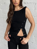 Summer Solid Patchwork Tank Top Side Split Casual High Street For Women Crop top Fashion Streetwear Female Y2k Top Vest