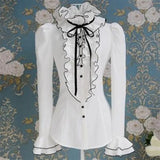 Pbong  Temperament Women Shirt Stand Neck Long Sleeve Tunic Blouses Blusas Mujer De Moda Chic Ruffles Bow White Blouse Tops