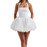 Pbong  Women Halter Dress Summer Tie up Sleeveless Backless Corset Bubble Dress for Party Evening Club Streetwear