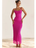 Lace Mesh Sexy Spaghetti Strap Maxi Dress For Women Spring Summer New Sleeveless Backless Bodycon Party Long Dress