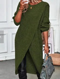 Long Knitted Sweater Women Gray Pullovers Autumn Winter Khaki Warm Fur Jumpers Maxi Y2k E-girl Jumper Work Sueter Mujer