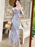 Womens Pink Floral Chic Off Shoulder Sexy Sling Long Dress Summer Elegant Ruffled Casual Dress 2025 Korena Fashion Bodycon Dress