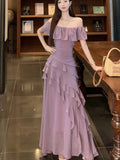 Women Summer Elegant Ruffle Midi Party Dress Solid Chic Vintage Birthday Wedding Vestidos Female Clothes New Robe