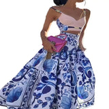 Pbong  Amazon Best Selling New Style Printing Tank Skirt Set Large Movement Dress 2-Piece Set Fashionable Independent Station