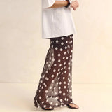 Pbong  Women Polka Dots Skirts Elegant Fashion High Rise Elastic Waist Semi See Through Flowy Long Skirt Y2K Streetwear