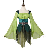 Women's Elf Medieval Green Fairy Dress Magical Elf Dress and Belt with Wings Halloween Cosplay Costumes Elf Role-playing Costume