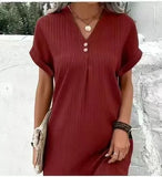 Pbong  Casual Loose Mini Dress Women Summer Fashion Short Sleeve Ladies V-neck Beach Short Dress Elegant
