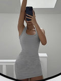 Comfort Simple Sexy Dress Women Summer Trend Solid Sheath Sleeveless Casual Midnight Clubwear Party Mini Bodycon