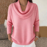 Pbong  Women Autumn Winter Pullover Sweater New Solid Color Stacked Collar Long Sleeve Comfortable Female Casual Pocket Pullover