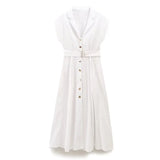 Fashion Casual Women Dress With Belt Single Breasted Simple Elegant Summer Long Dress New Casual Chic Female Clothing