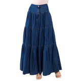 Pbong  Women's Denim Long Skirt High Waist Layered Ruffle Flowy A-Line Jean Skirt for Summer Fall