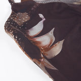 Vintage Asymmetrical Flowers Printing Mesh Dress