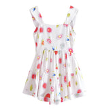 Pbong  Summer U Collar White Print Flower Sleeveless Bodysuits Women Ruched Ruffles Hem Skirt-shorts Jumpsuit Tank Romper Overalls