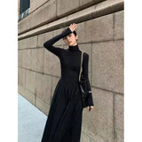 New French Style Temperament Women's High-Grade Black Dress Hepburn Style Gray Turtleneck Dress for Women Autumn and Winter