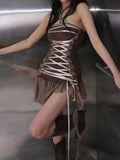 Mesh Patchwork Ruffles Design Short Dress