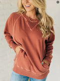 Pbong  Sweatshirt Ladies Clothes Round Neck Autumn Winter New Pullover Women's Pocket Rib Decoration Long Sleeve New