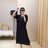 Pbong  Women Summer New Sleep Dress Short Sleeve 100Kg Modal Long Nightdress With Pocket Plus Size Sleepwear Loose Home Clothes