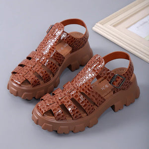 Pbong  Luxury New Thick Sole Sandals Women Wrap Toe Hollow Outs Roman Sandalias Women Casual Beach Shoes Summer Platform Sandals Woman