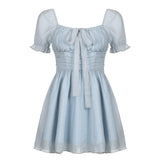 Folds A-Line Square Collar Puff-Sleeve Dress