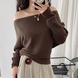 Off Shoulder Knit Top for Women Slash Neck Batwing Sleeve Off-the-Shoulder Sweater Pullover Autumn Winter Elegant Fashion Outfit