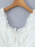 Pbong  Summer French Solid All Match Sweet V Neck Sleeveless Slim Waist Folds Lace-up Dresses