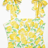 Yellow Lemon Print Cute Chic Short Dress Square Collar Beach Street Fashion Women Dress New A-line Pleat Summer Slip Dress