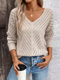V-neck knitted off shoulder spring and autumn women's sweater can be worn externally