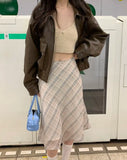 Plaid Skirt Vintage Women Elegant Sweet Korean Style Mid Skirt Y2k Harajuku fashion A-line summer Aesthetics Skirts