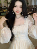 Women Summer Elegant Fairy Midi Dress Causal Long Sleeve Vintage Party Dress Female Ruffles Party Gown Dress Korean Chic Y2k New