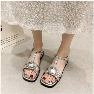 Pbong  Summer Gladiator Women Sandals Fashion Elegant Narrow Band Open Toe Shoes Ladies Comfort Flats Beach Sandalias Slides Shoes