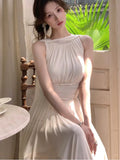 Summer Elegant Vintage Dresses Women White Design Party Dress Sleeveless Casual Solid Chic Bodycon Slim Party Female Vestidos
