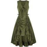 Medieval Women Renaissance Lace-Up Vest Dress Irregular Hem Dress Sleeveless Sweetheart U-Neck Gothic Pirate Cosplay Costume