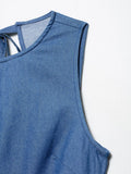 Casual Fashionable Backless Denim Dress Women's Spring New Style Hollow out Design Comfortable Leisure Polyester Long A- Line...
