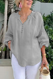 Pbong  Long Sleeve V Neck Button Blouses And Tops Daily Elegant Top Female Fashion Cotton Linen Solid Loose Shirts Women Summer Casual