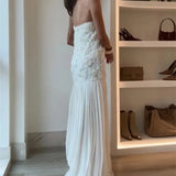 Fashion Sweet 3D Flower Patchwork Long Dress Chiffon Solid Color Pleated Party Dress 2025 New Summer Vacation Woman Clothing