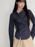 Vintage Slim Plaid Shirt Women Elegant Fall Long Sleeve Design Blouse Casual Preppy Style Female Retro Korean Sweet Tops