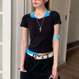Pbong  New Summer All Match American Streetwear Y2k Aesthetic Constrast Color Spliced Halter Lrregular Women Clothing Harajuku Tops