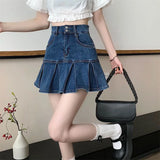 Pbong  Lucyever Korean Style Women's Mini Denim Skirt Fashion High Waist A-Line Jean Skirts Woman Summer New Street Pleated Skirts