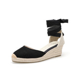 Summer Women's Chunky Heel Simple Espadrilles Wedge Heels Ankle Strap Platform Sandals Ladies High Heels