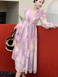 Women Elegant and Chic Midi Party Dress Long Sleeve Vintage A-Line Casual Birthday Vestidos Female Fashion Clothes
