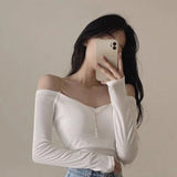 Pbong  Y2k Sexy Slash Neck Women Vintage Tshirts Temperament Chain Bodycon New Tops Long Sleeve Tunic All Match T-shirt