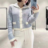 Sailor Collar Sweater Cardigan for Women Soft Waffle Knit Button Front Sweater Jacket Teen-girl Fall Winter Classic Chic Outfit