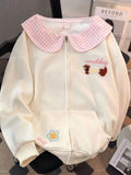 Cartoon Sweet Kawaii Hoodies Women Loose Cute Peter Pan Collar Sweatshirts Fall Preppy Style Long Sleeve New Embroidery Top