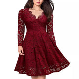 Pbong  Russian Lace Dress Women's Cross-Border V-neck Mini Skirt Elegant Commute Style Polyester Fabric High Waist Long Sleeve